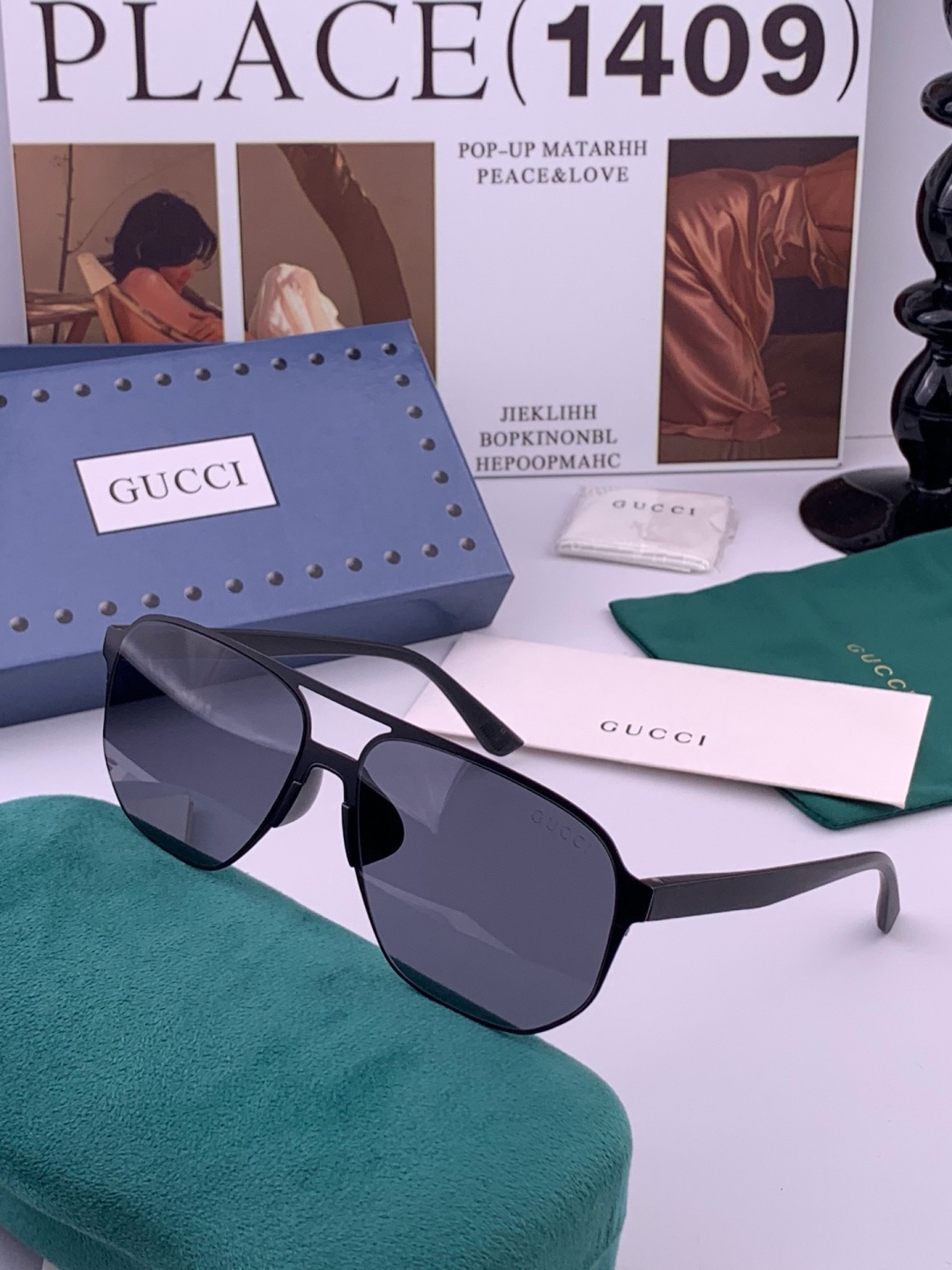 GUCCI 男款炫彩飞行员偏光太阳镜 ❤️材质：高清尼龙加厚卡槽高清偏光镜片 🌹无边框镜架💕颜👍型号：G