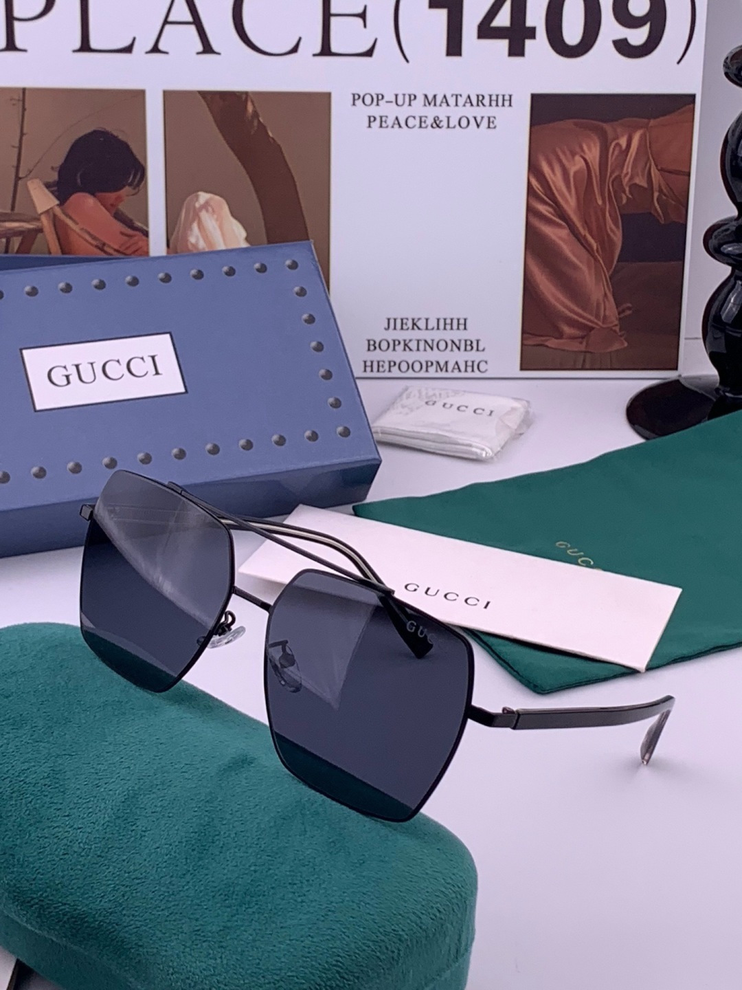 Gucci 男款炫彩飞行员偏光太阳镜 ❤️材质：高清尼龙加厚卡槽高清偏光镜片 🌹无边框镜架💕颜👍型号：G