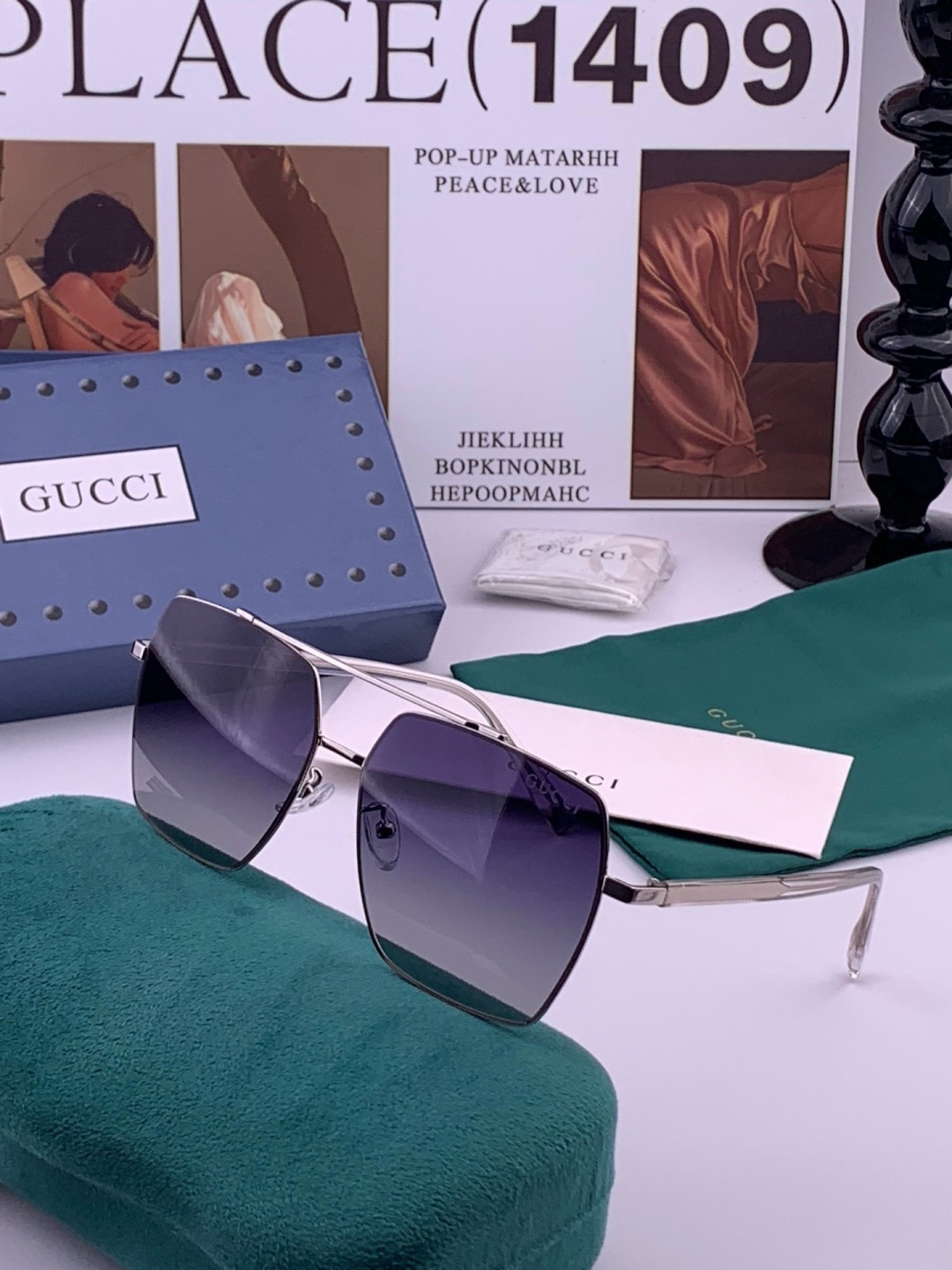 Gucci 男款炫彩飞行员偏光太阳镜 ❤️材质：高清尼龙加厚卡槽高清偏光镜片 🌹无边框镜架💕颜👍型号：G