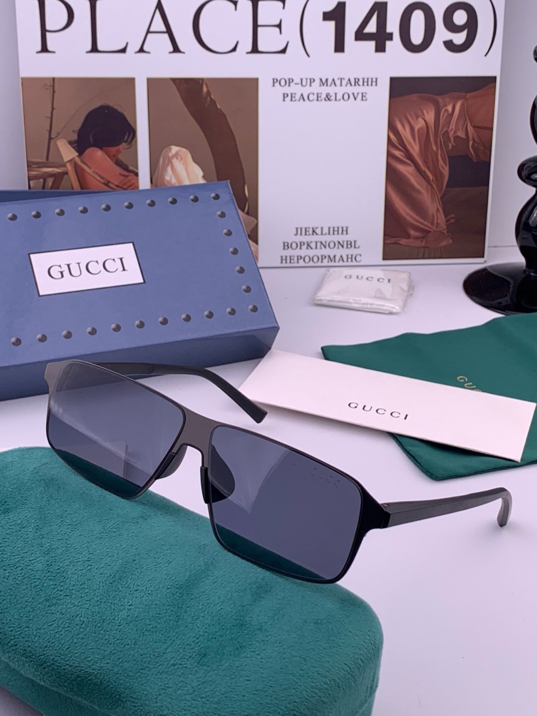 GUCCI 男款炫彩飞行员偏光太阳镜 ❤️材质：高清尼龙加厚卡槽高清偏光镜片 🌹无边框镜架💕颜👍型号：G