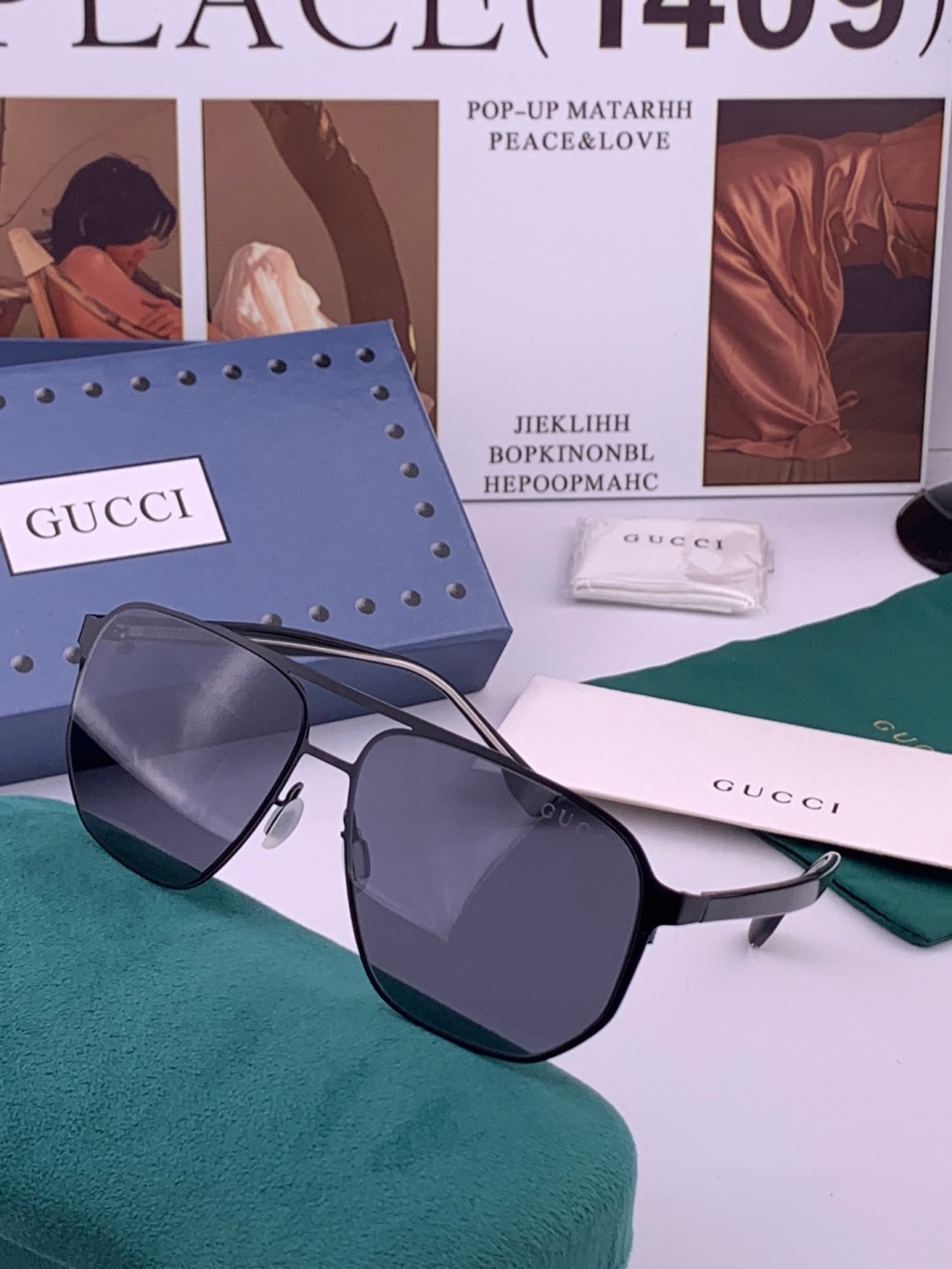 GUCCI 男款炫彩飞行员偏光太阳镜 ❤️材质：高清尼龙加厚卡槽高清偏光镜片 🌹无边框镜架💕颜👍型号：G