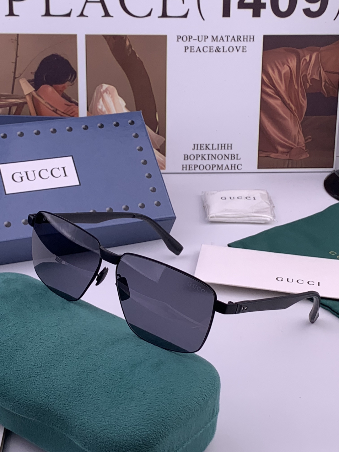 GUCCI 男款炫彩飞行员偏光太阳镜 ❤️材质：高清尼龙加厚卡槽高清偏光镜片 🌹无边框镜架💕颜👍型号：G