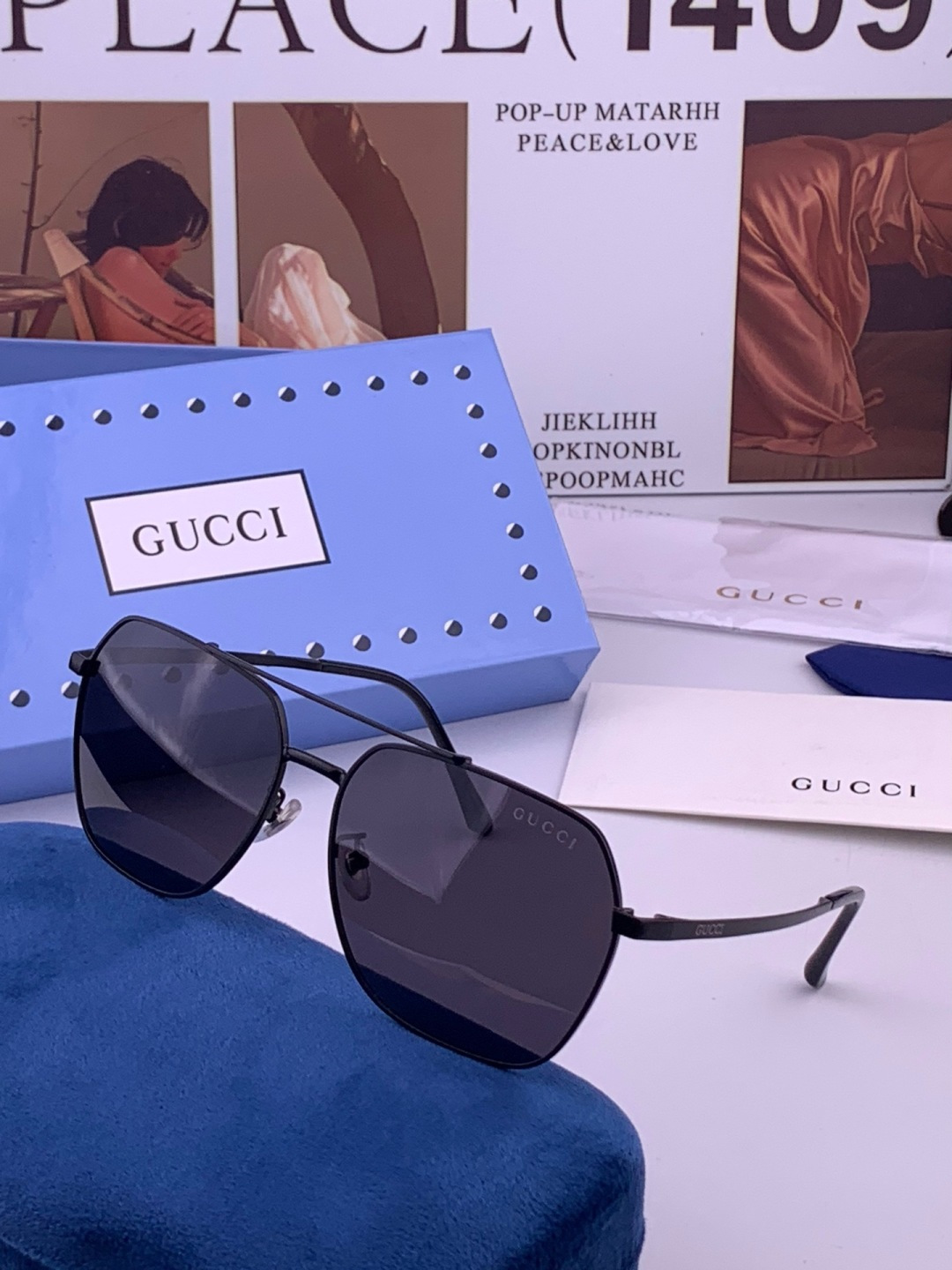 Gucci 。  高品质男女款墨镜   👍 进口宝丽来偏光镜片  。蛤蟆镜 开车钓鱼都可 。百搭显瘦墨镜