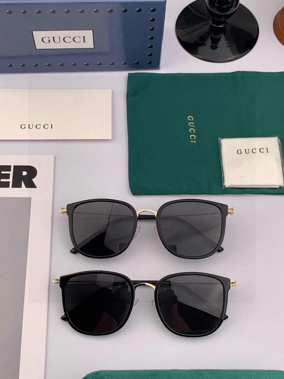 Gucci 。  高品质男女款墨镜   👍 进口宝丽来偏光镜片  。蛤蟆镜 开车钓鱼都可 。百搭显瘦墨镜