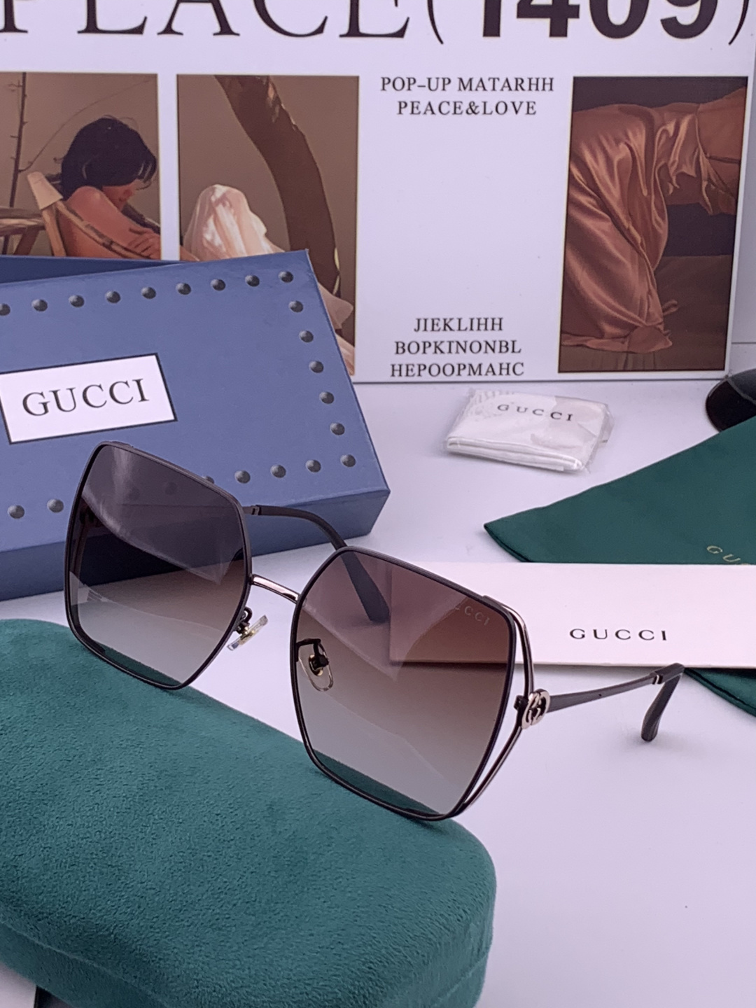🔺 【GUCCI】开春新款 潮流爆款 时尚方框偏光太阳镜 高品质 佩戴舒适 网红潮款墨镜 女士高清偏光太
