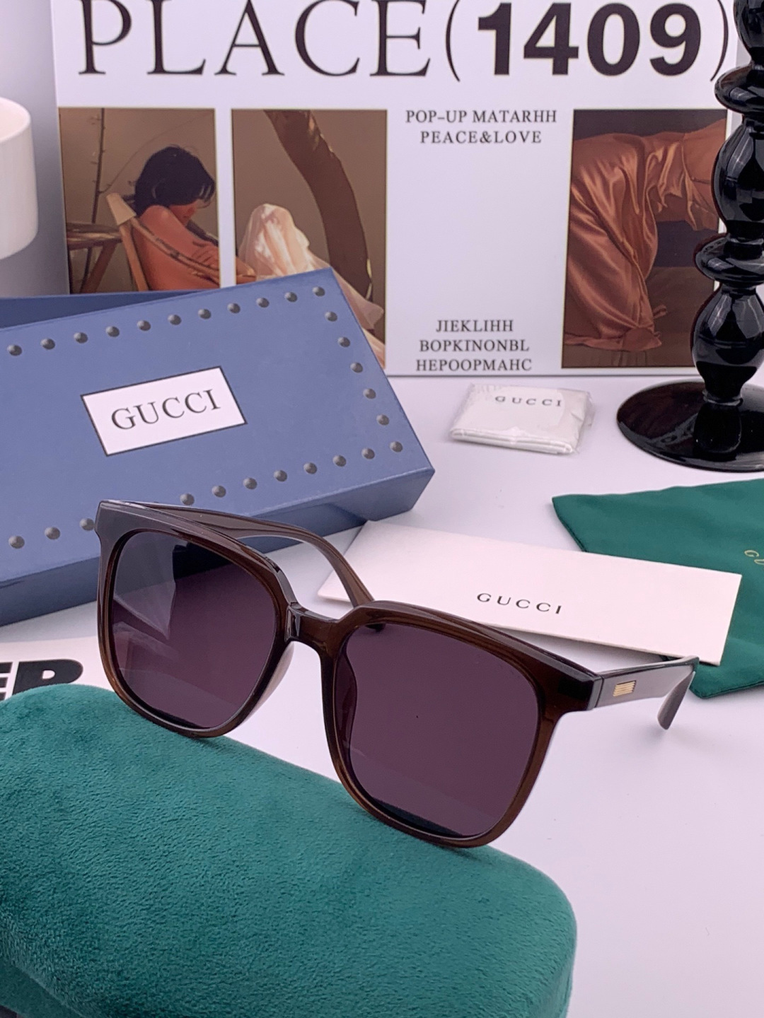 🔺 【GUCCI】开春新款 潮流爆款 时尚方框偏光太阳镜 高品质 佩戴舒适 网红潮款墨镜 女士高清尼龙偏