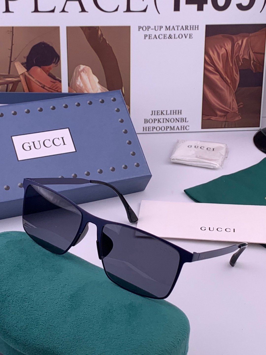 GUCCI 男款炫彩飞行员偏光太阳镜 ❤️材质：高清尼龙加厚卡槽高清偏光镜片 🌹无边框镜架💕颜👍型号：G