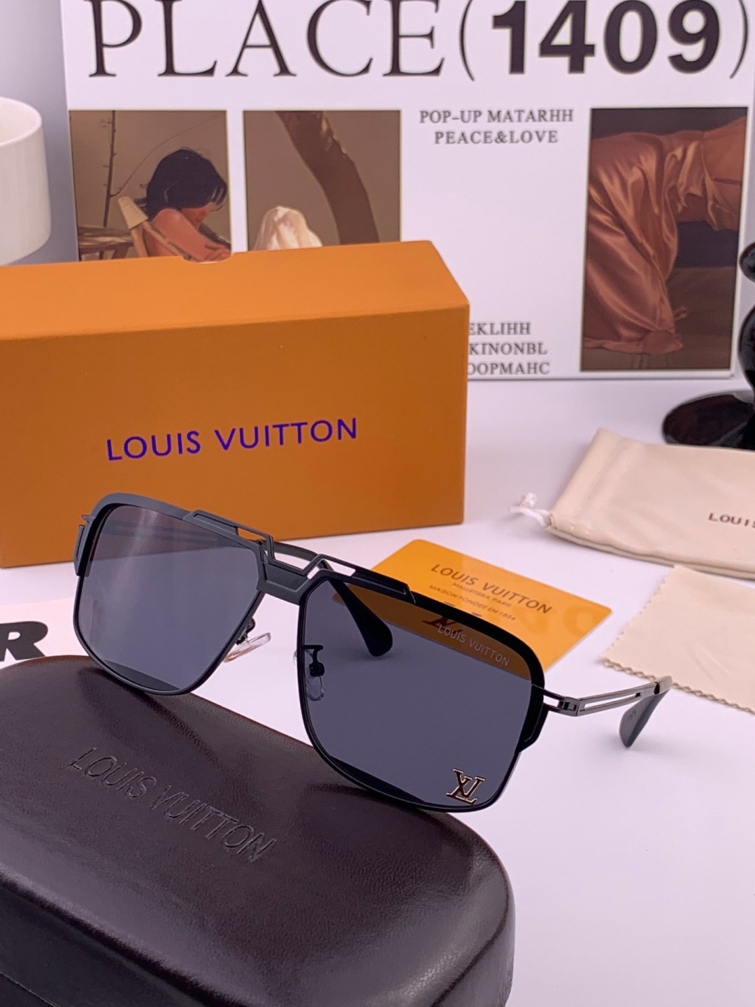 LV🔥高品质男女款”太阳镜🔥 开车钓鱼都可🔥百搭显瘦墨镜韩版男士飞行员大框司机开车防紫外线太阳镜，型号：