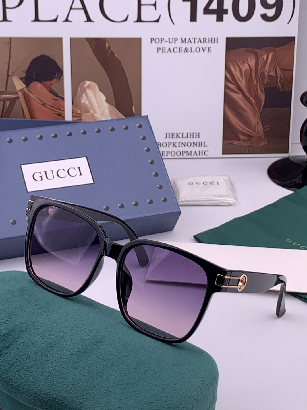GUCCI 开春新款 最新款方框太阳镜 各路网红纷纷带起气场满分‼️ 俏皮甜美.上脸效果更佳.金属质感超
