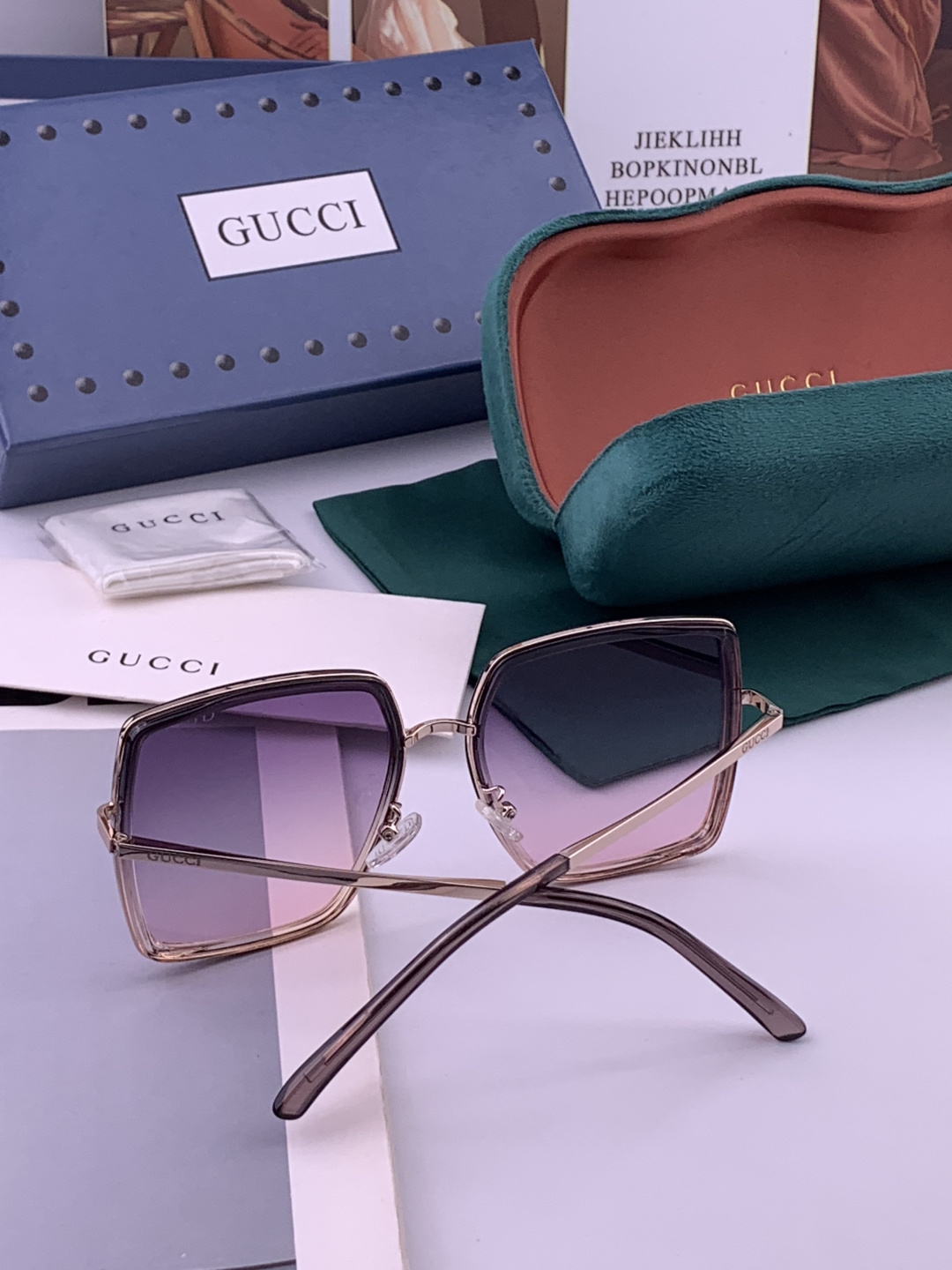 🔺 【GUCCI】开春新款 潮流爆款 时尚方框偏光太阳镜 高品质 佩戴舒适 网红潮款墨镜 女士高清偏光太