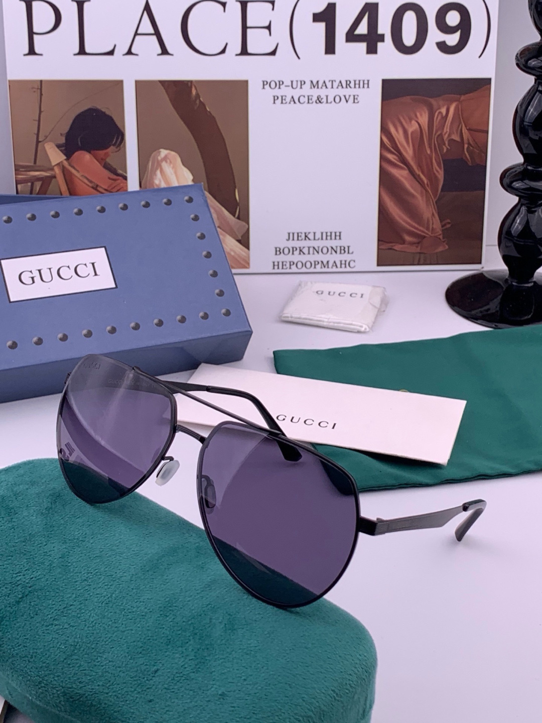 Gucci 男款炫彩飞行员偏光太阳镜 ❤️材质：高清尼龙加厚卡槽高清偏光镜片 🌹无边框镜架💕颜👍型号：G