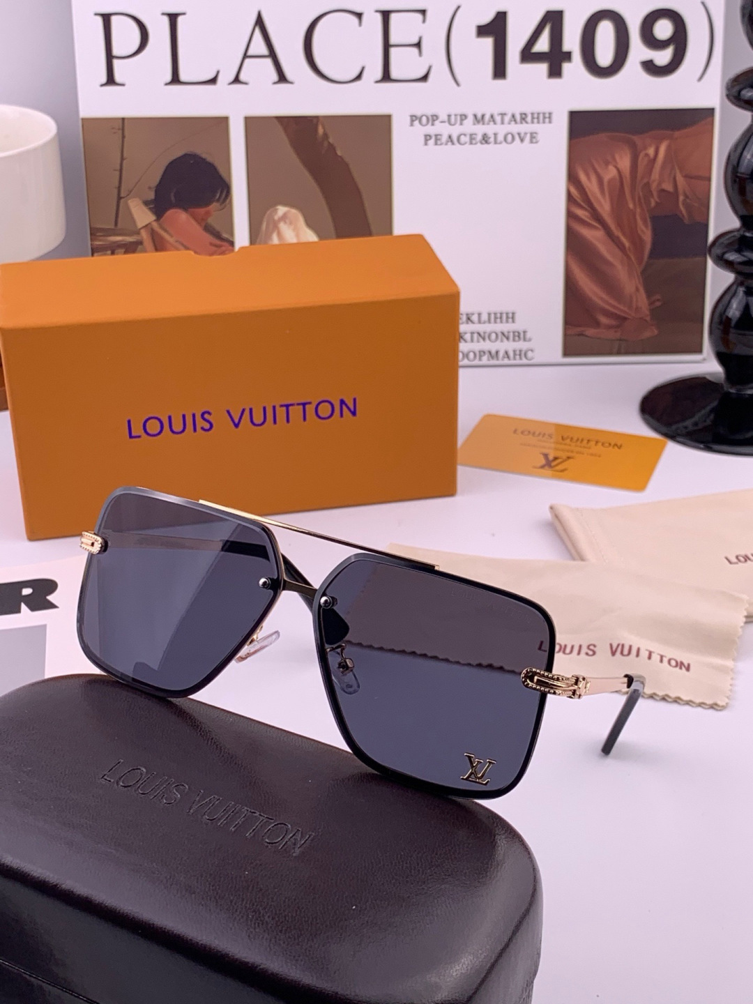 LV🔥高品质男女款”太阳镜🔥 开车钓鱼都可🔥百搭显瘦墨镜韩版男士飞行员大框司机开车防紫外线太阳镜，型号：