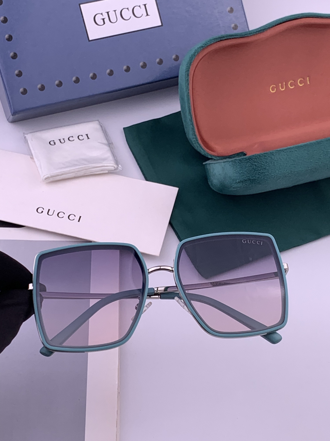 🔺 【GUCCI】开春新款 潮流爆款 时尚方框偏光太阳镜 高品质 佩戴舒适 网红潮款墨镜 女士高清偏光太