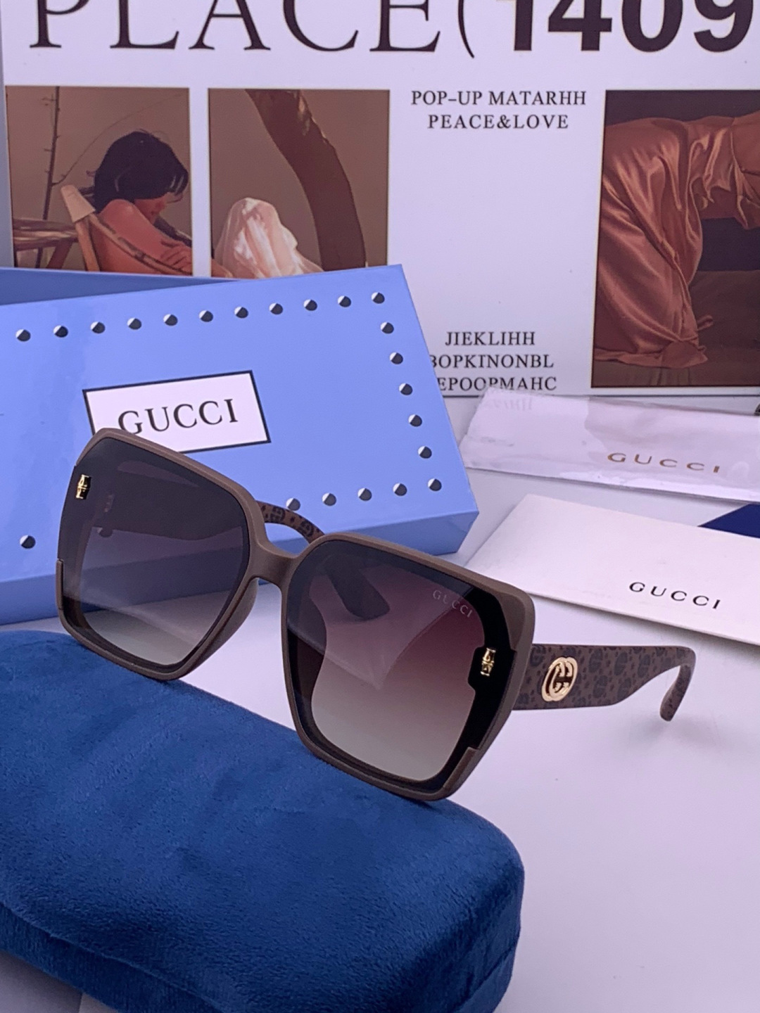 🔺 【GUCCI-尼龙偏光太阳镜】开春新款 潮流爆款 时尚方框连体偏光太阳镜 高品质 佩戴舒适 网红潮款
