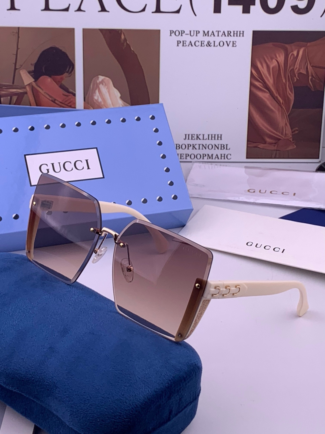 🔺 【GUCCI】开春新款 潮流爆款 时尚方框太阳镜 高品质 佩戴舒适 网红潮款墨镜 型号：G3365