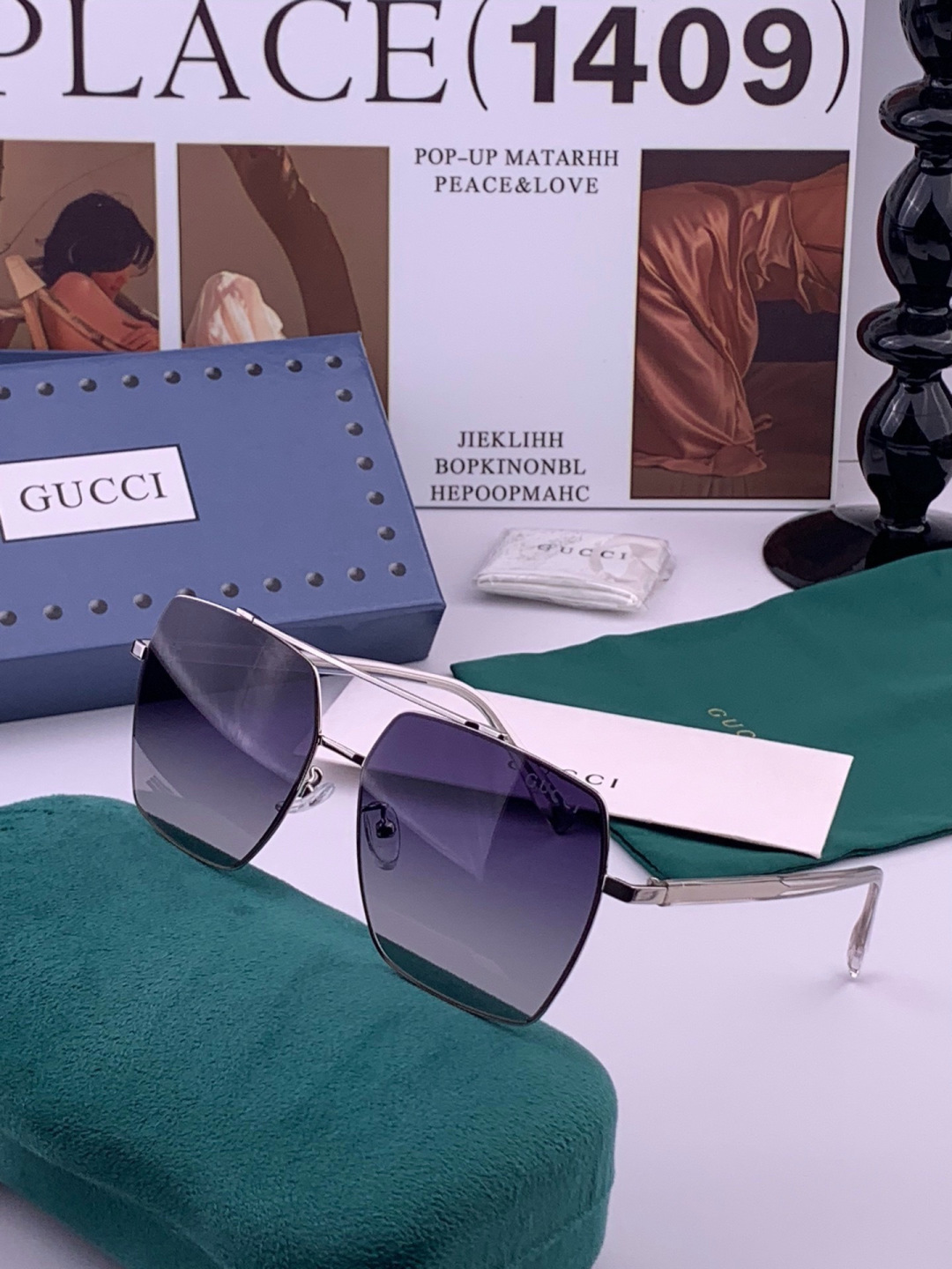 Gucci 男款炫彩飞行员偏光太阳镜 ❤️材质：高清尼龙加厚卡槽高清偏光镜片 🌹无边框镜架💕颜👍型号：G