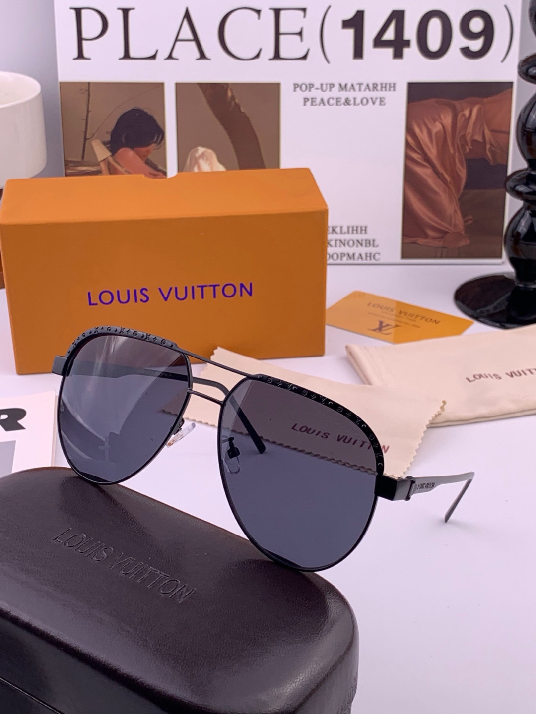 LV🔥高品质男女款”太阳镜🔥蛤蟆镜 开车钓鱼都可🔥百搭显瘦墨镜韩版男士飞行员大框司机开车防紫外线太阳镜，型号：L0174