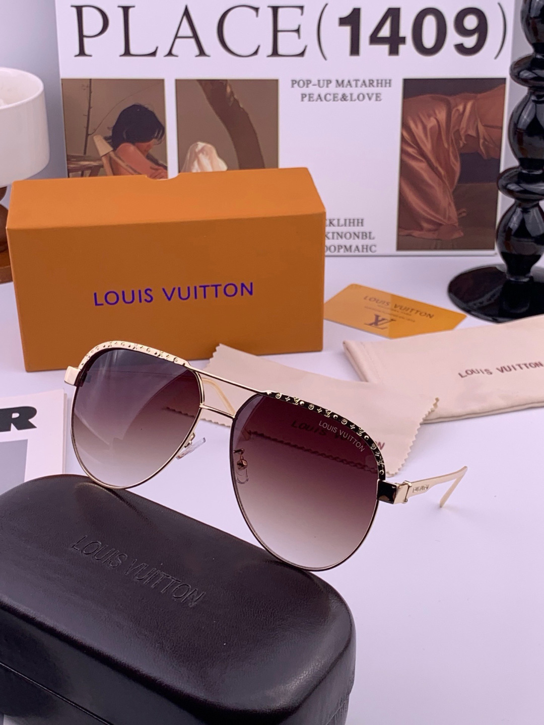 LV🔥高品质男女款”太阳镜🔥蛤蟆镜 开车钓鱼都可🔥百搭显瘦墨镜韩版男士飞行员大框司机开车防紫外线太阳镜，型号：L0174