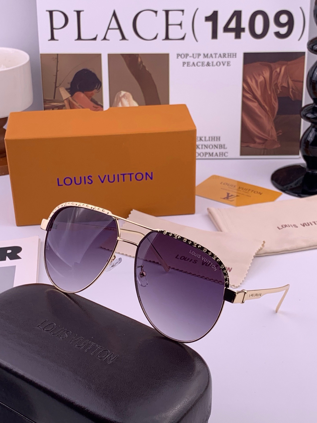 LV🔥高品质男女款”太阳镜🔥蛤蟆镜 开车钓鱼都可🔥百搭显瘦墨镜韩版男士飞行员大框司机开车防紫外线太阳镜，型号：L0174