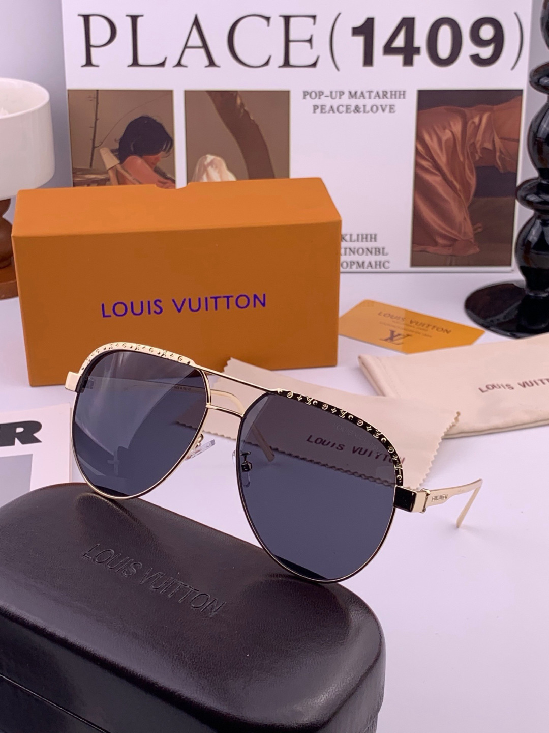 LV🔥高品质男女款”太阳镜🔥蛤蟆镜 开车钓鱼都可🔥百搭显瘦墨镜韩版男士飞行员大框司机开车防紫外线太阳镜，型号：L0174