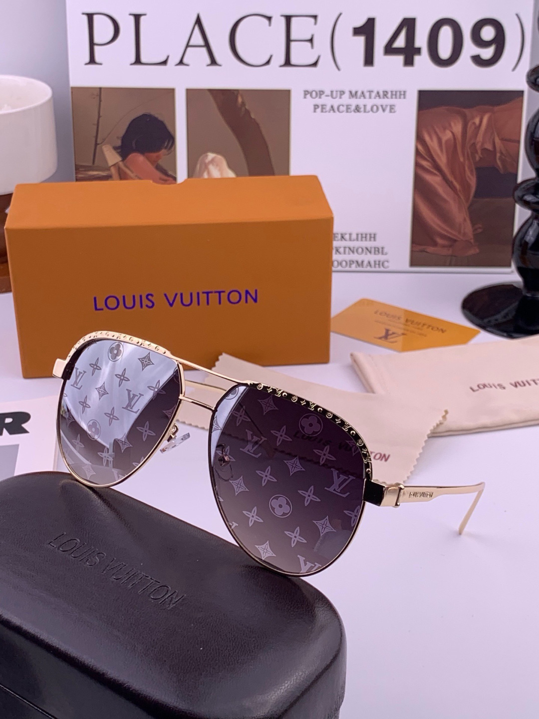 LV🔥高品质男女款”太阳镜🔥蛤蟆镜 开车钓鱼都可🔥百搭显瘦墨镜韩版男士飞行员大框司机开车防紫外线太阳镜，型号：L0174