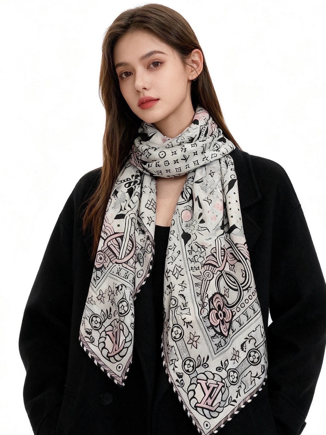 LV x TM 140披肩 【140顶级丝绒双面同色披肩】 本款L Multicolor披肩出自路易威登与知名日本艺术家