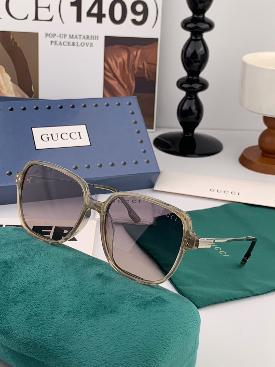 🔺 【GUCCI】开春新款 潮流爆款 时尚方框偏光太阳镜 高品质 佩戴舒适 网红潮款墨镜 女士高清尼龙偏光太阳镜🕶️ 🎉