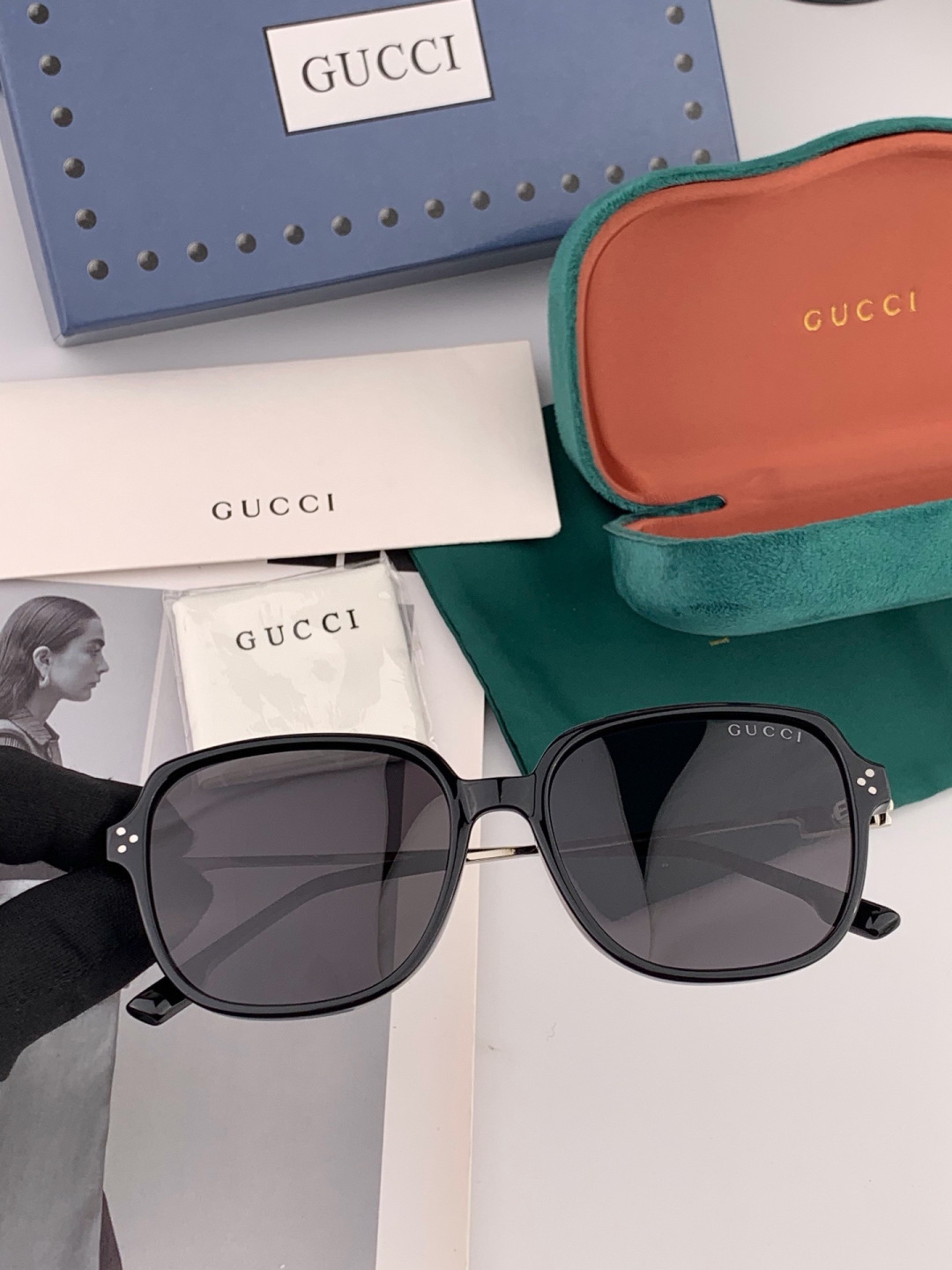 🔺 【GUCCI】开春新款 潮流爆款 时尚方框偏光太阳镜 高品质 佩戴舒适 网红潮款墨镜 女士高清尼龙偏光太阳镜🕶️ 🎉