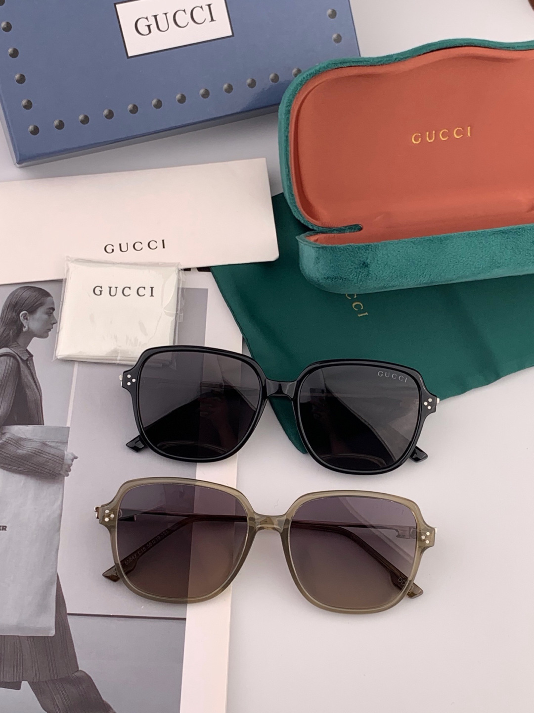 🔺 【GUCCI】开春新款 潮流爆款 时尚方框偏光太阳镜 高品质 佩戴舒适 网红潮款墨镜 女士高清尼龙偏光太阳镜🕶️ 🎉