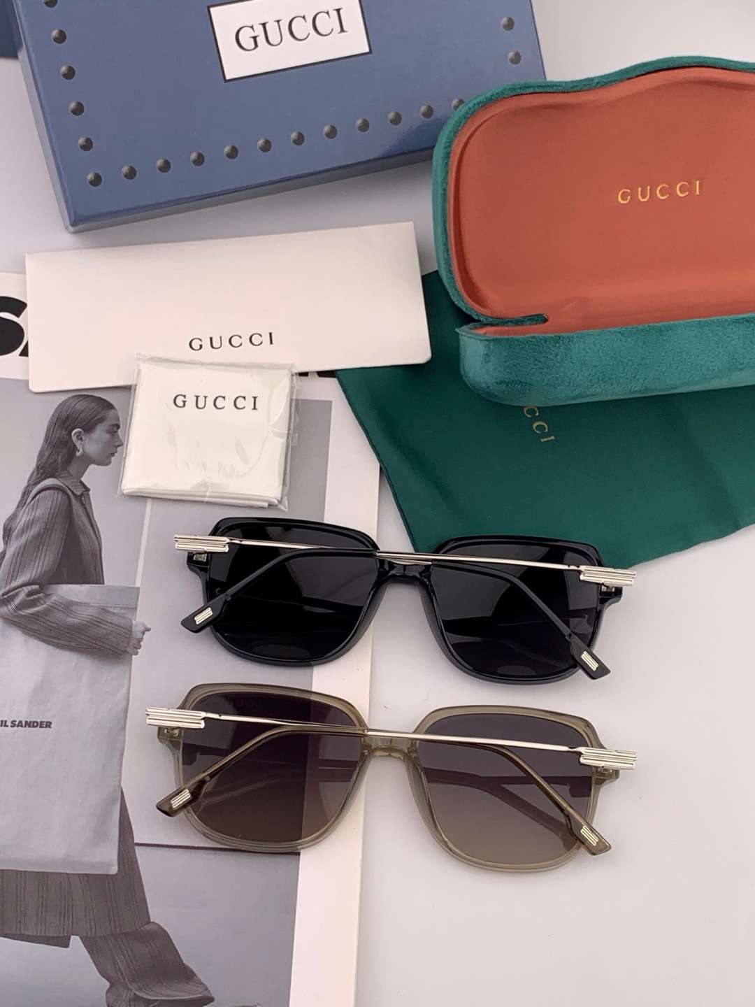 🔺 【GUCCI】开春新款 潮流爆款 时尚方框偏光太阳镜 高品质 佩戴舒适 网红潮款墨镜 女士高清尼龙偏光太阳镜🕶️ 🎉