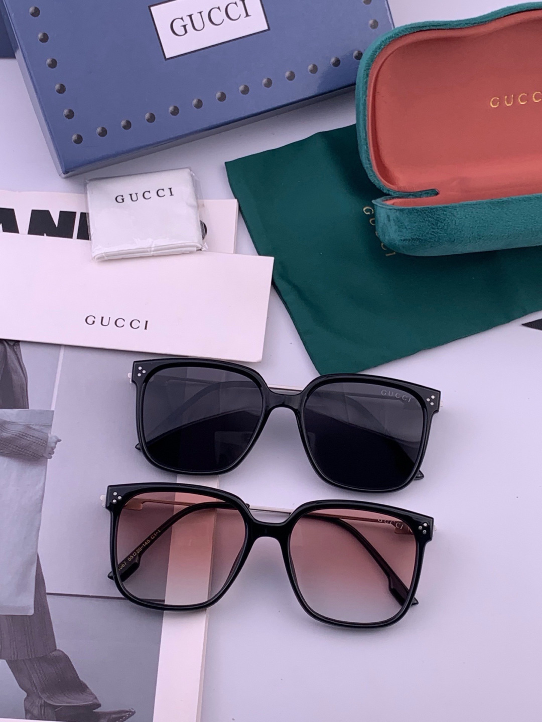 🔺 【GUCCI】开春新款 潮流爆款 时尚方框偏光太阳镜 高品质 佩戴舒适 网红潮款墨镜 女士高清尼龙偏光太阳镜🕶️ 🎉