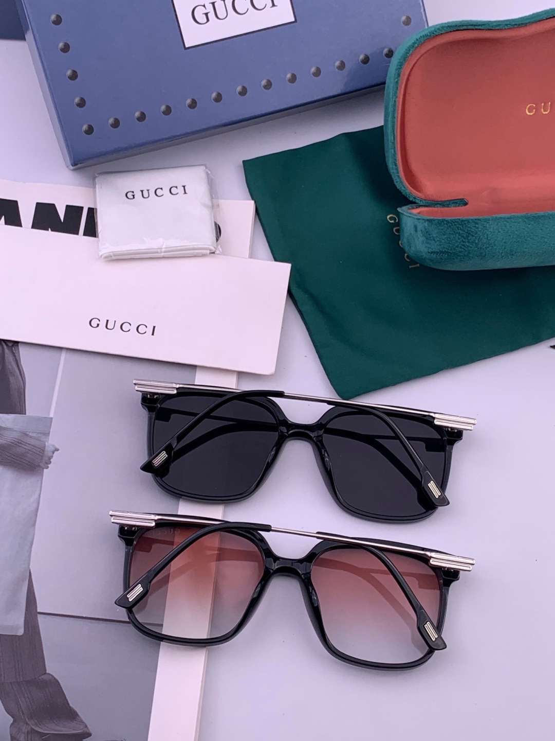 🔺 【GUCCI】开春新款 潮流爆款 时尚方框偏光太阳镜 高品质 佩戴舒适 网红潮款墨镜 女士高清尼龙偏光太阳镜🕶️ 🎉