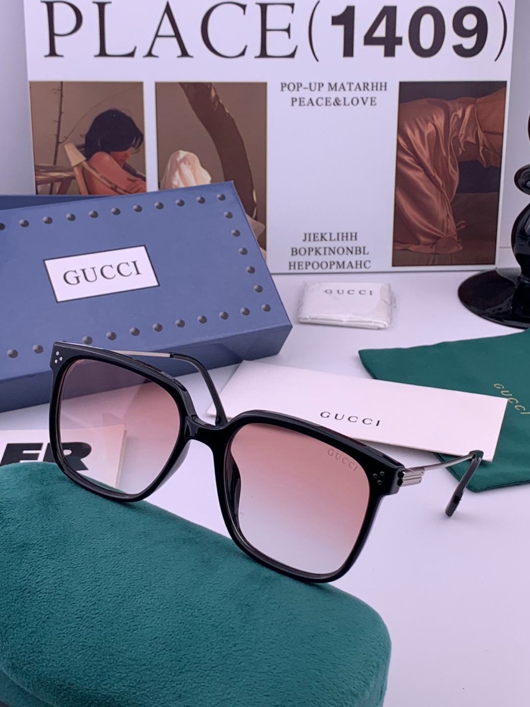 🔺 【GUCCI】开春新款 潮流爆款 时尚方框偏光太阳镜 高品质 佩戴舒适 网红潮款墨镜 女士高清尼龙偏光太阳镜🕶️ 🎉