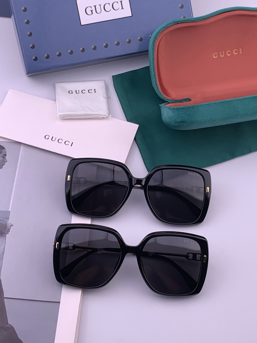 【GUCCI】新款潮流爆款 时尚方框太阳镜 佩戴舒适 网红潮款墨镜  女士高清加厚偏光太阳镜🕶️ 🎉高品质TR镜框 ♥️