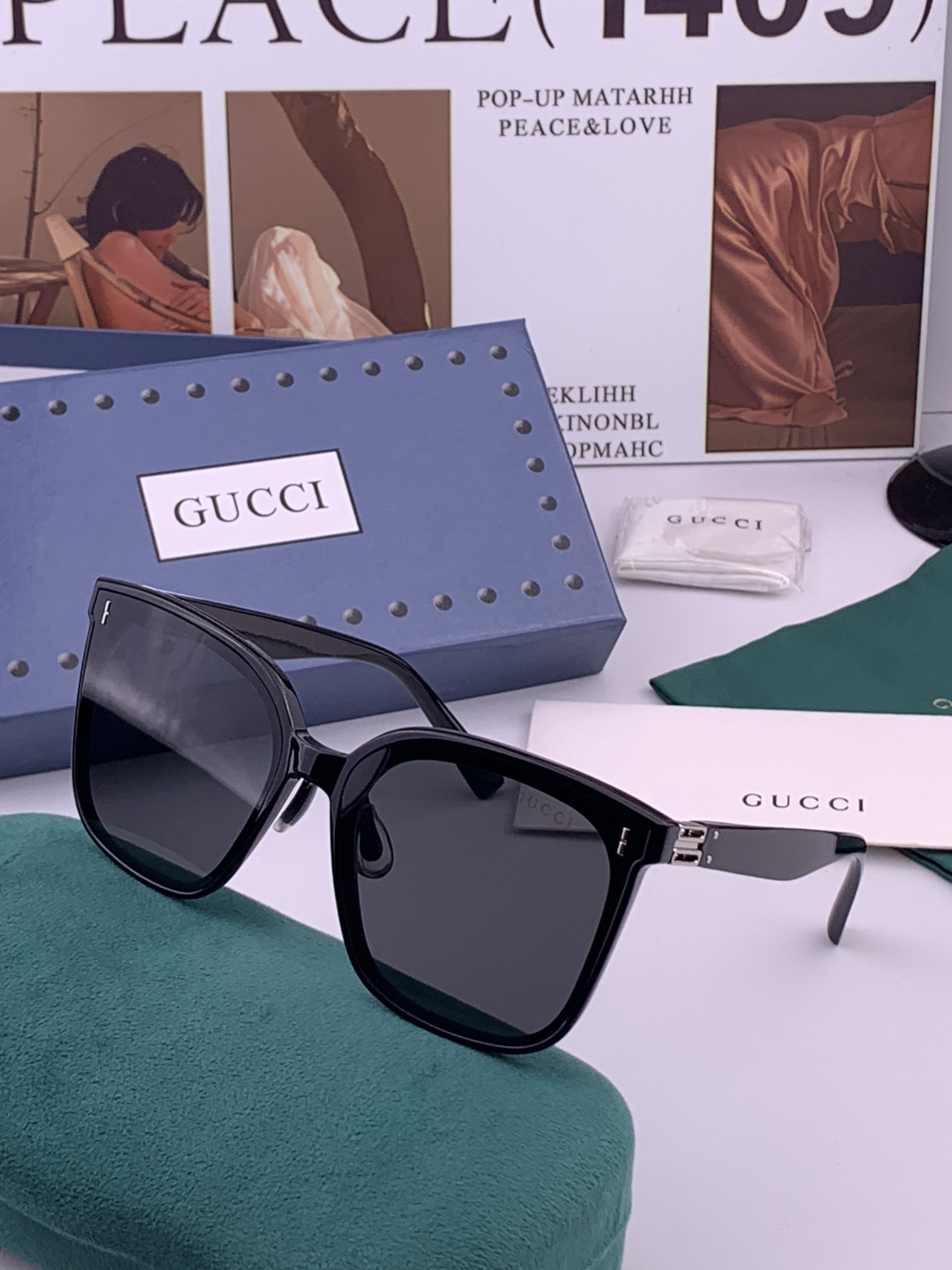 GUCCI  新款尼龙偏光太眼镜，情侣款时尚方框太阳镜佩戴舒适网红潮流款墨镜，大气女人范儿，大脸小脸都好看 ！型号：G6