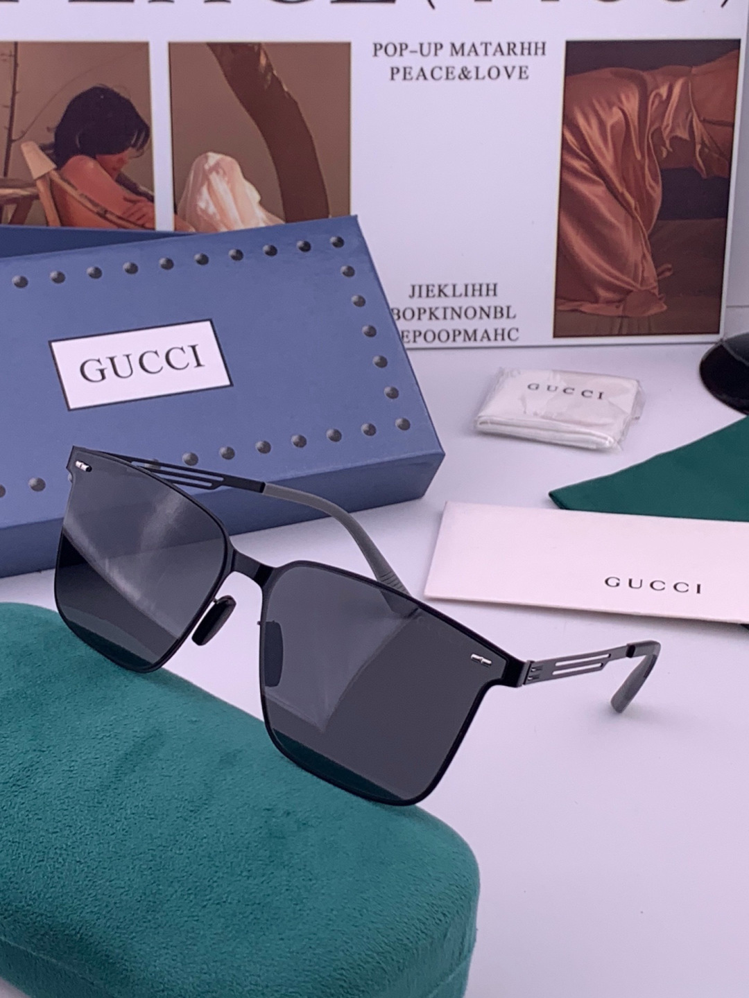 GUCCI 男款炫彩飞行员偏光太阳镜 ❤️材质：高清尼龙加厚卡槽高清偏光镜片 🌹无边框镜架💕颜👍型号：G176