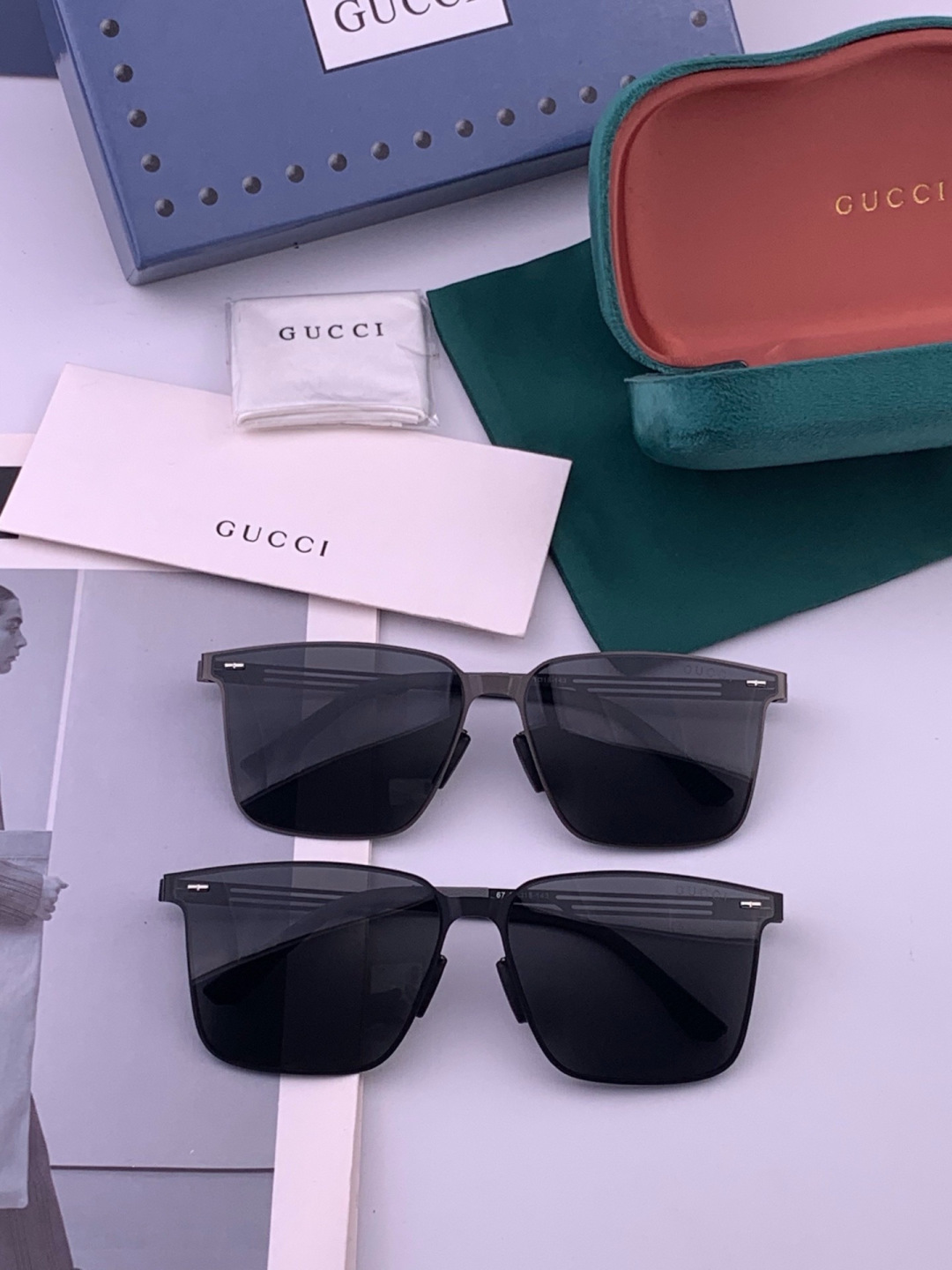GUCCI 男款炫彩飞行员偏光太阳镜 ❤️材质：高清尼龙加厚卡槽高清偏光镜片 🌹无边框镜架💕颜👍型号：G176
