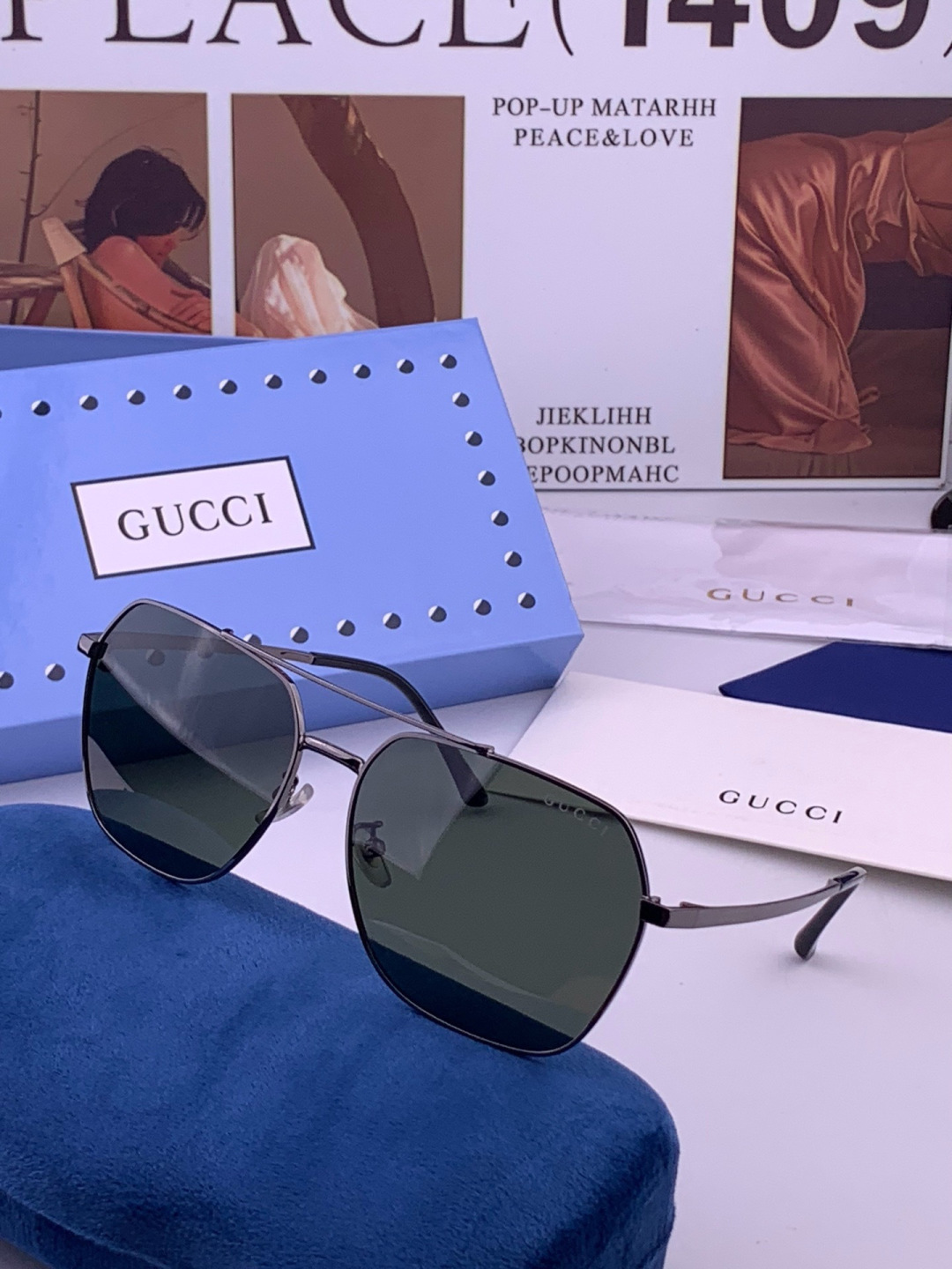 Gucci 。  高品质男女款墨镜   👍 进口宝丽来偏光镜片  。蛤蟆镜 开车钓鱼都可 。百搭显瘦墨镜韩版男士飞行员大