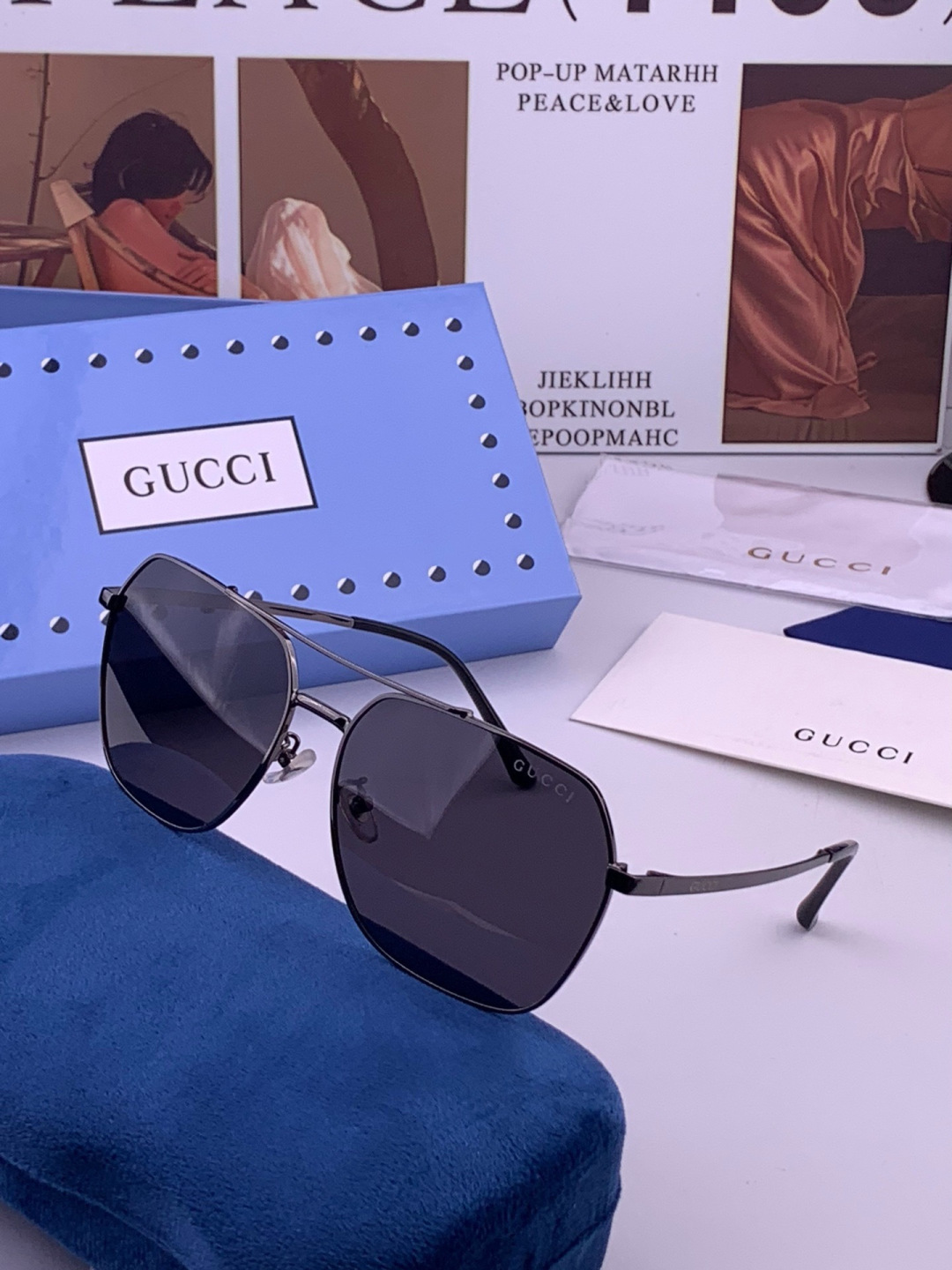 Gucci 。  高品质男女款墨镜   👍 进口宝丽来偏光镜片  。蛤蟆镜 开车钓鱼都可 。百搭显瘦墨镜韩版男士飞行员大