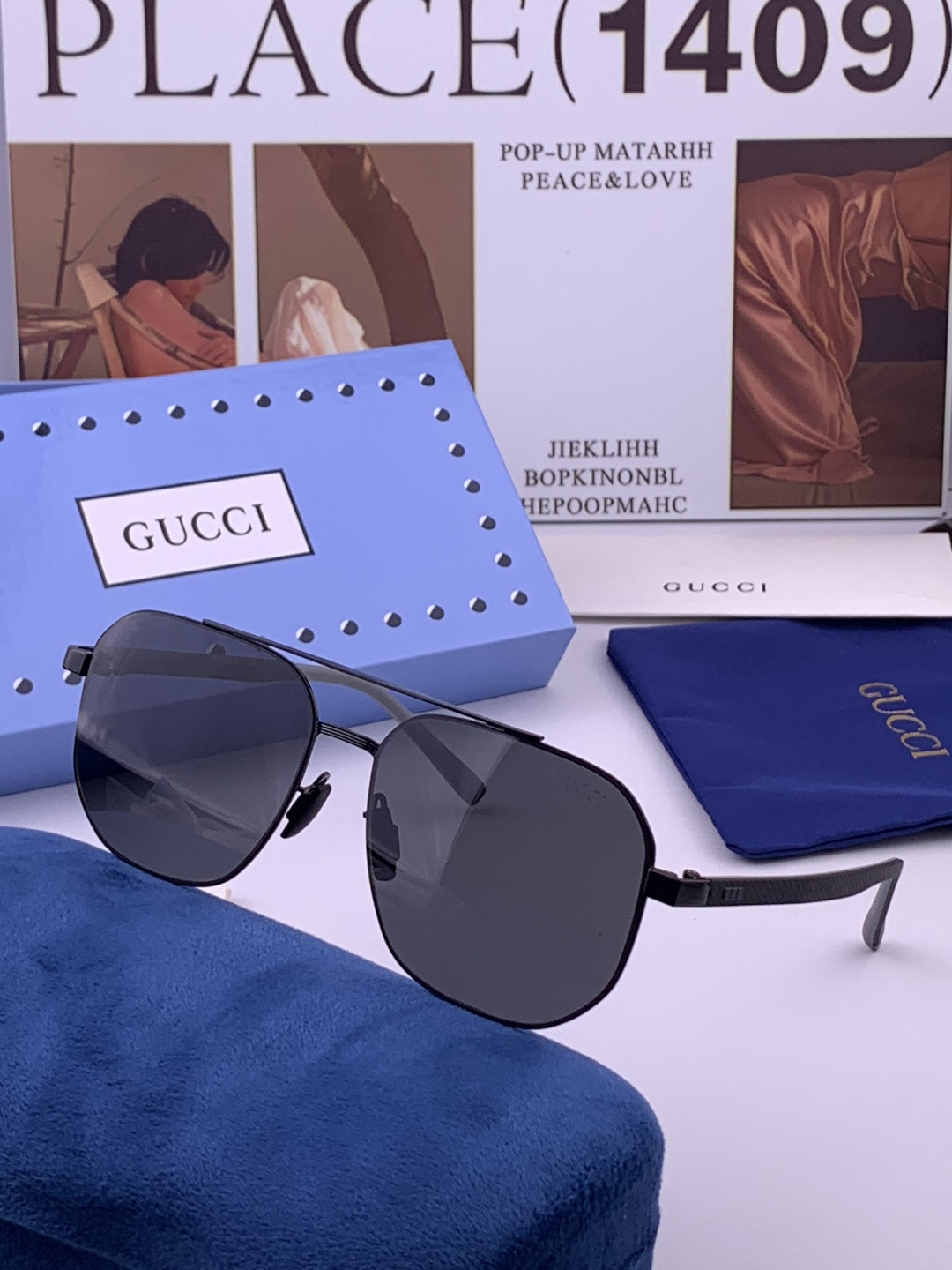 GUCCI 男款炫彩飞行员偏光太阳镜 ❤️材质：高清尼龙加厚卡槽高清偏光镜片 🌹无边框镜架💕颜👍型号：G2702