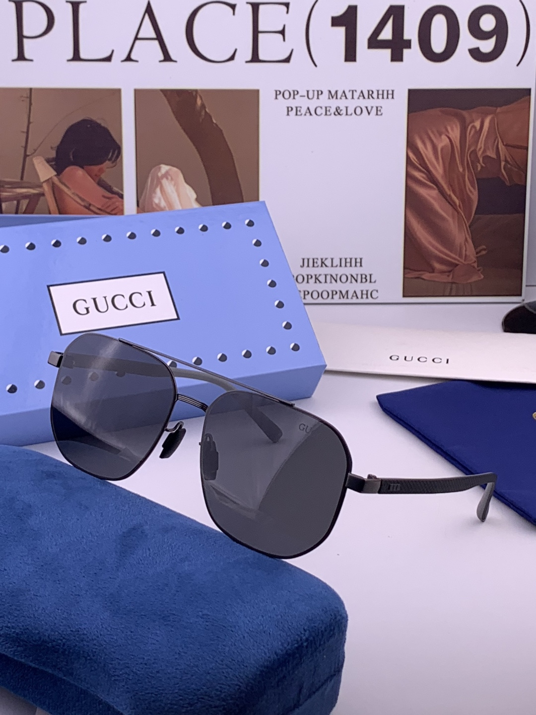 GUCCI 男款炫彩飞行员偏光太阳镜 ❤️材质：高清尼龙加厚卡槽高清偏光镜片 🌹无边框镜架💕颜👍型号：G2702