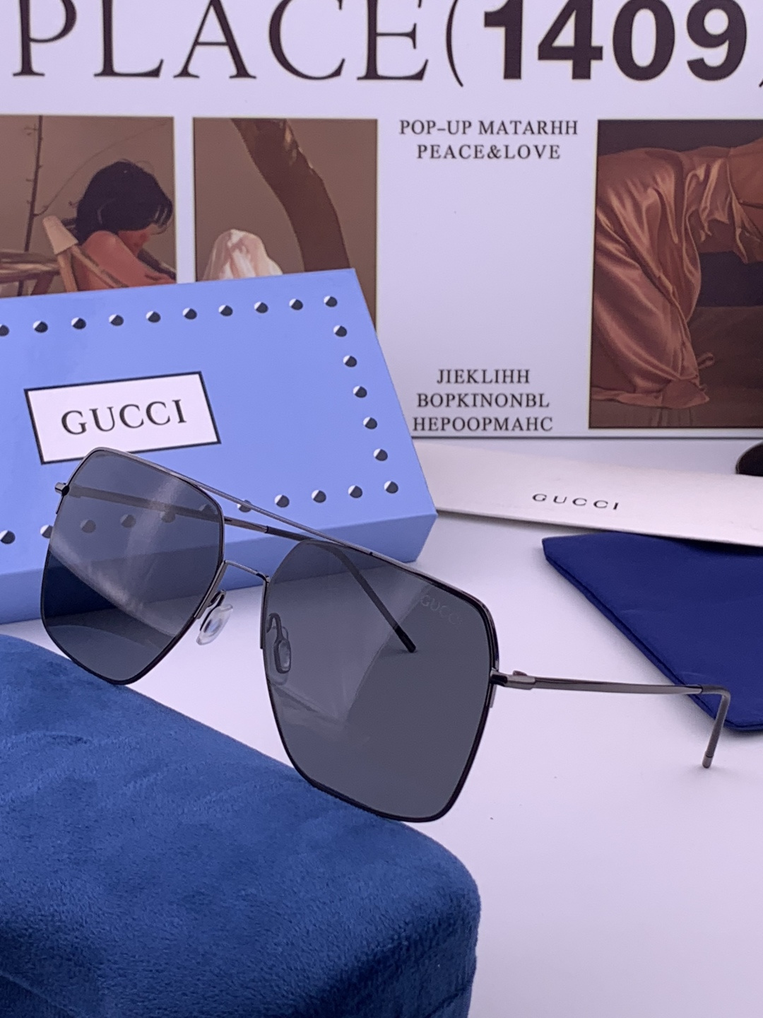 GUCCI 男款炫彩飞行员偏光太阳镜 ❤️材质：高清尼龙加厚卡槽高清偏光镜片 🌹无边框镜架💕颜👍型号：G91808