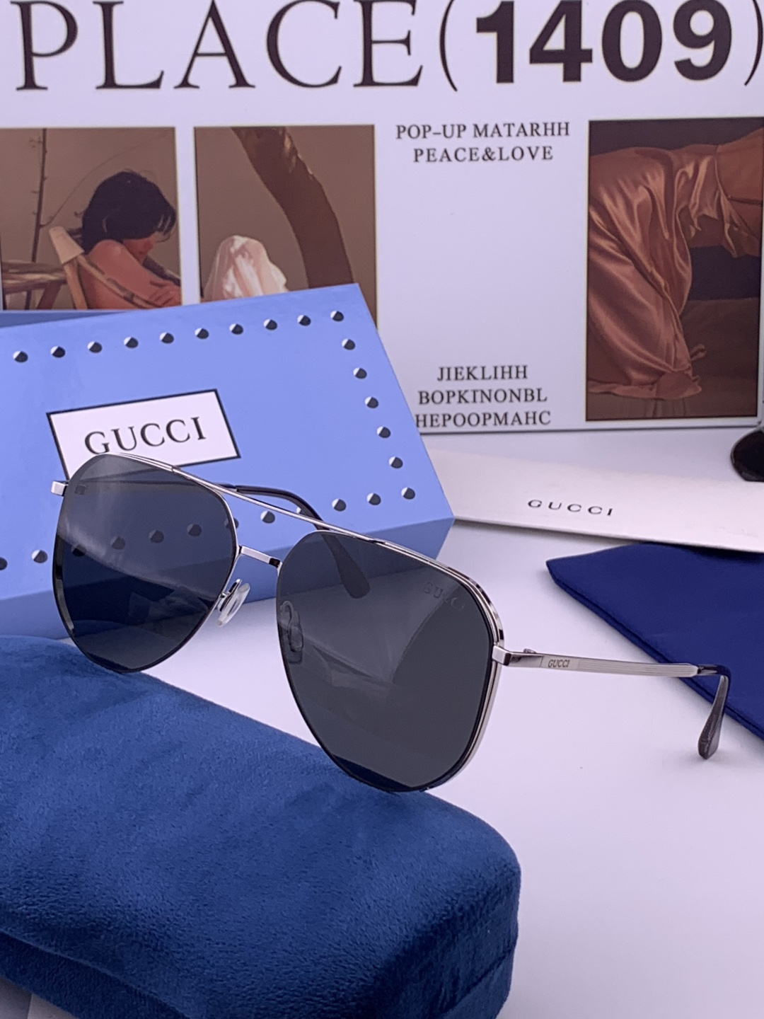 GUCCI 男款炫彩飞行员偏光太阳镜 ❤️材质：高清尼龙加厚卡槽高清偏光镜片 🌹无边框镜架💕颜👍型号：G31809