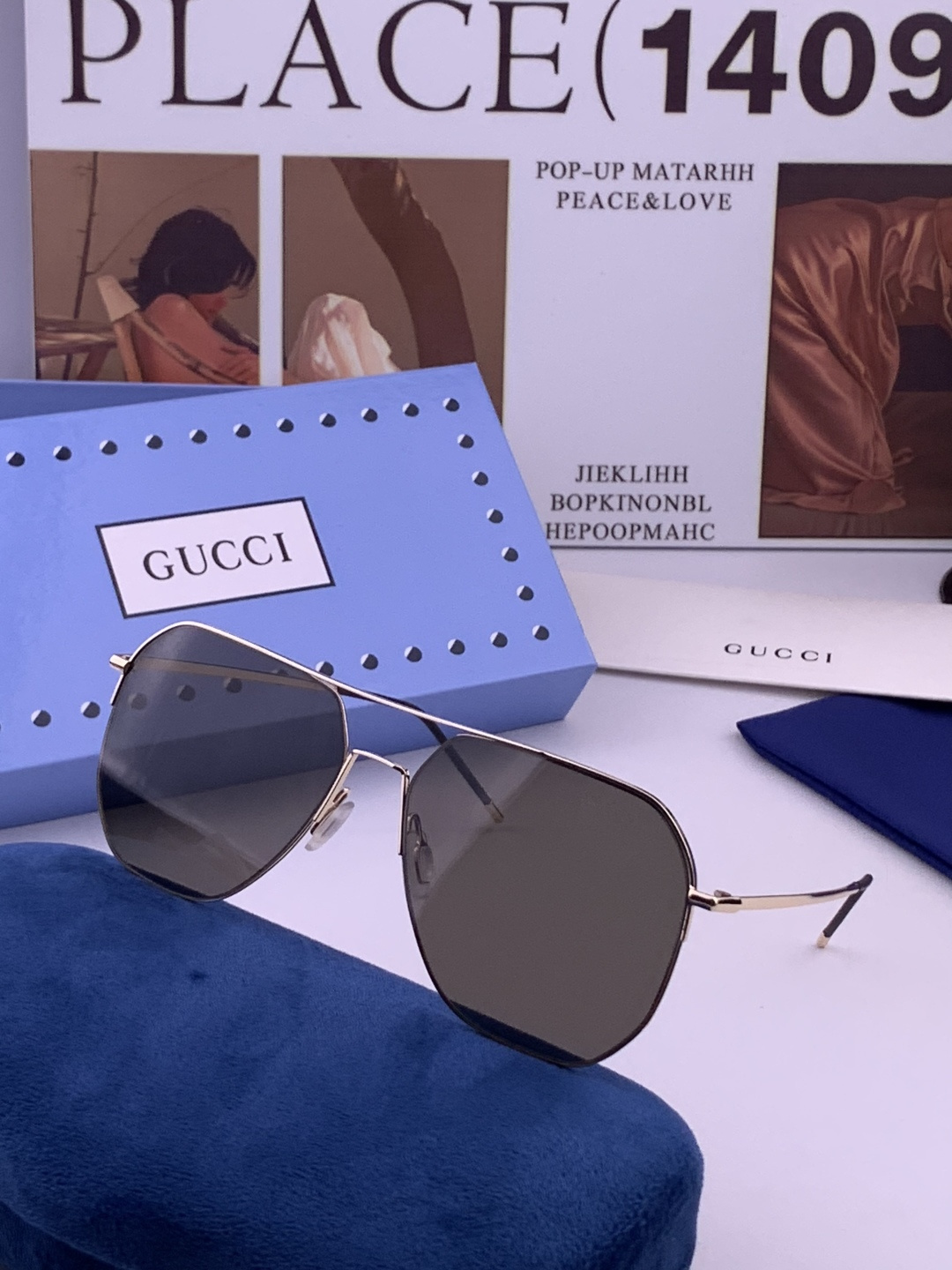 GUCCI 男款炫彩飞行员偏光太阳镜 ❤️材质：高清尼龙加厚卡槽高清偏光镜片 🌹无边框镜架💕颜👍型号：G01809