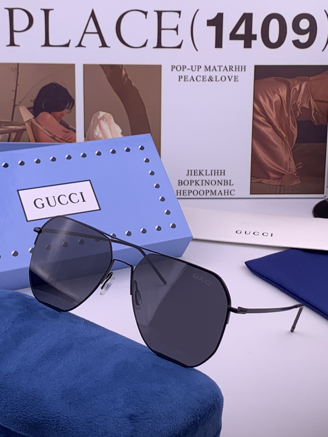 GUCCI 男款炫彩飞行员偏光太阳镜 ❤️材质：高清尼龙加厚卡槽高清偏光镜片 🌹无边框镜架💕颜👍型号：G01809