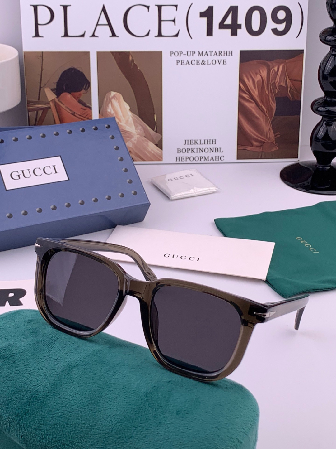 🔺 【GUCCI】开春新款 潮流爆款 时尚方框偏光太阳镜 高品质 佩戴舒适 网红潮款墨镜 女士高清尼龙偏光太阳镜🕶️ 🎉
