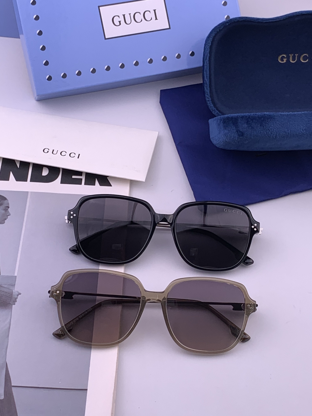 🔺 【GUCCI】开春新款 潮流爆款 时尚方框偏光太阳镜 高品质 佩戴舒适 网红潮款墨镜 女士高清尼龙偏光太阳镜🕶️ 🎉