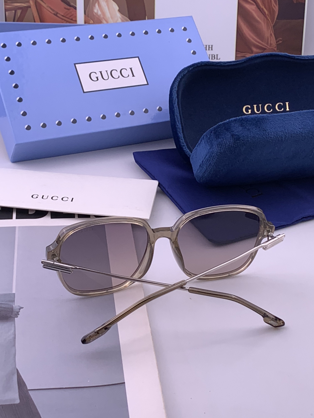 🔺 【GUCCI】开春新款 潮流爆款 时尚方框偏光太阳镜 高品质 佩戴舒适 网红潮款墨镜 女士高清尼龙偏光太阳镜🕶️ 🎉