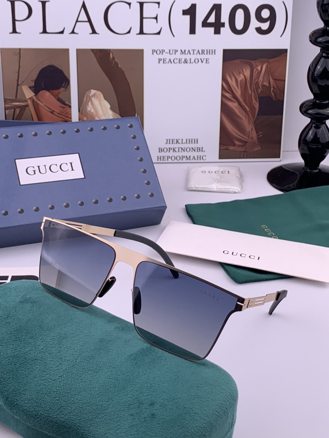 ♦️ GUCCI 新款男女情侣款太阳镜多边形墨镜iP电镀永不褪色 超轻超有弹性整幅眼镜无螺丝重要的是压不坏 高清尼龙镜片