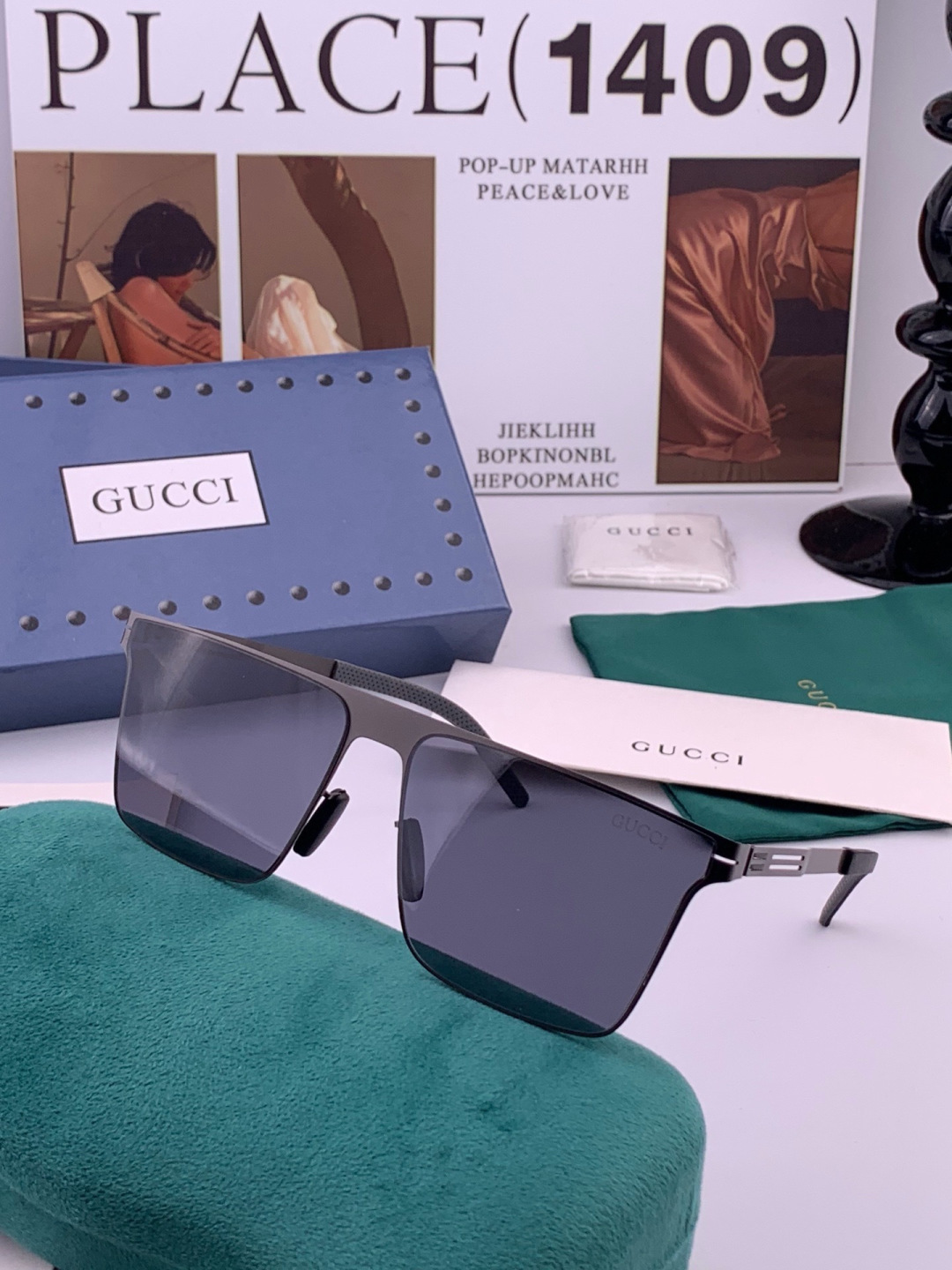 ♦️ GUCCI 新款男女情侣款太阳镜多边形墨镜iP电镀永不褪色 超轻超有弹性整幅眼镜无螺丝重要的是压不坏 高清尼龙镜片